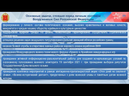 29 Основные задачи, стоящие перед личным составом Вооруженных Сил Российской