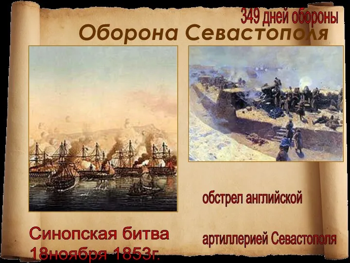 Оборона Севастополя Синопская битва 18ноября 1853г. обстрел английской артиллерией Севастополя 349 дней обороны
