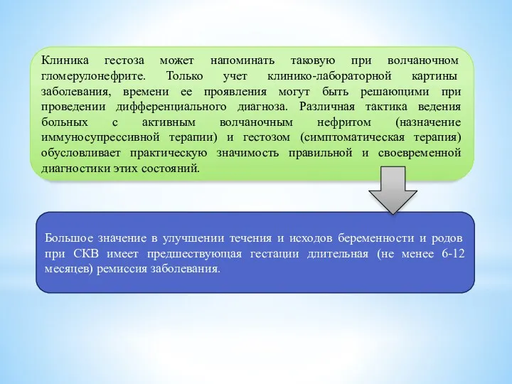 Клиника гестоза может напоминать таковую при волчаночном гломерулонефрите. Только учет