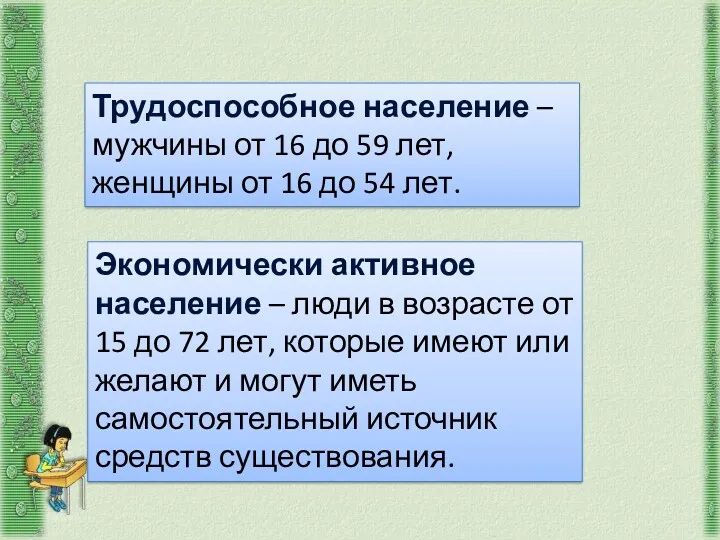 Трудоспособное население – мужчины от 16 до 59 лет, женщины