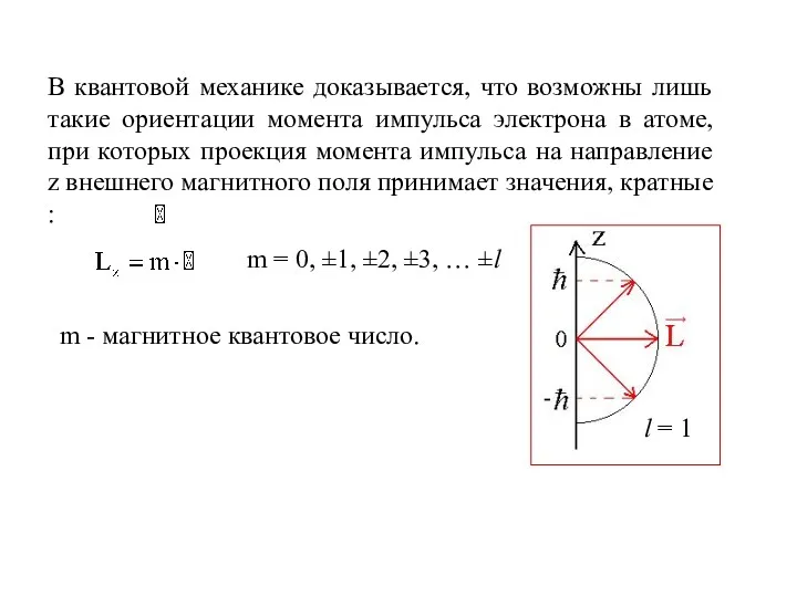 В квантовой механике доказывается, что возможны лишь такие ориентации момента