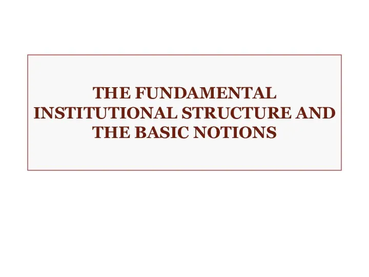 THE FUNDAMENTAL INSTITUTIONAL STRUCTURE AND THE BASIC NOTIONS