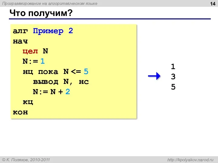 Что получим? алг Пример 2 нач цел N N:= 1