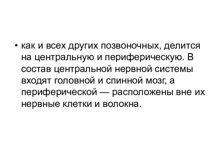 как и всех других позвоночных, делится на центральную и периферическую.