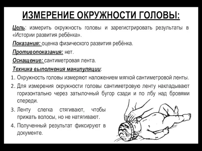 ИЗМЕРЕНИЕ ОКРУЖНОСТИ ГОЛОВЫ: Цель: измерить окружность головы и зарегистрировать результаты