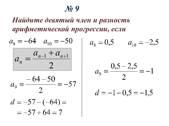 Найдите девятый член и разность арифметической прогрессии, если № 9