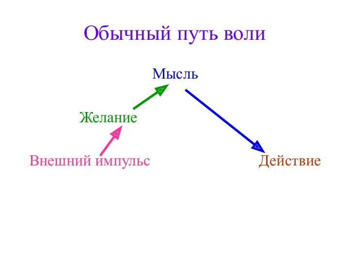 Обычный путь воли Мысль Желание Внешний импульс Действие