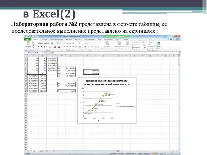 в Excel(2) Лабораторная работа №2 представлена в формате таблицы, ее последовательное выполнение представлено на скриншоте :