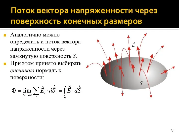 Поток вектора напряженности через поверхность конечных размеров Аналогично можно определить