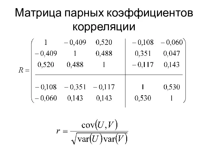 Матрица парных коэффициентов корреляции