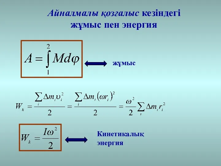 Айналмалы қозғалыс кезіндегі жұмыс пен энергия жұмыс Кинетикалық энергия
