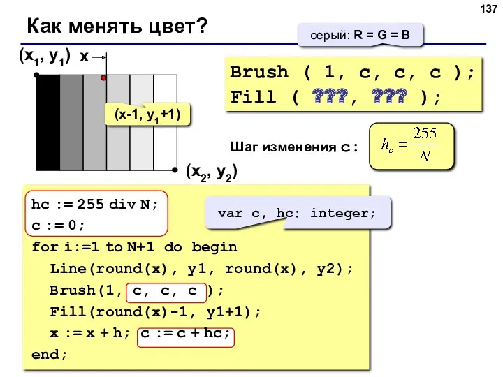 Как менять цвет? (x1, y1) (x2, y2) Brush ( 1,