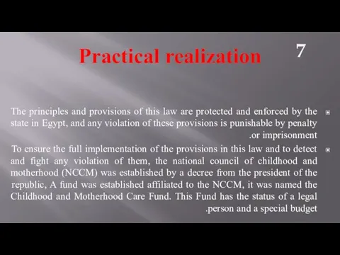 Practical realization The principles and provisions of this law are protected and enforced