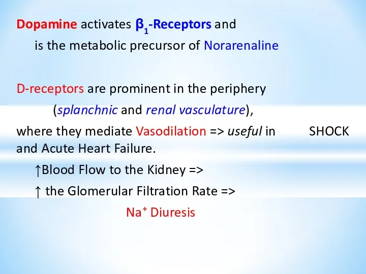 Dopamine activates β1-Receptors and is the metabolic precursor of Norarenaline