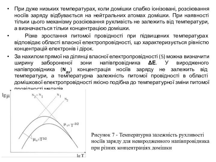 При дуже низьких температурах, коли домішки слабко іонізовані, розсіювання носіїв