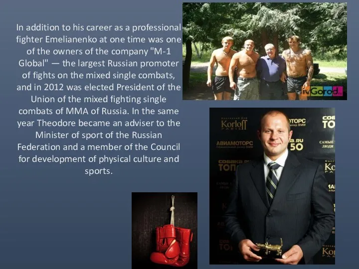 In addition to his career as a professional fighter Emelianenko