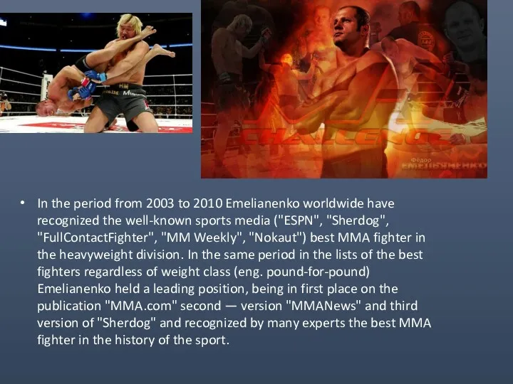 In the period from 2003 to 2010 Emelianenko worldwide have