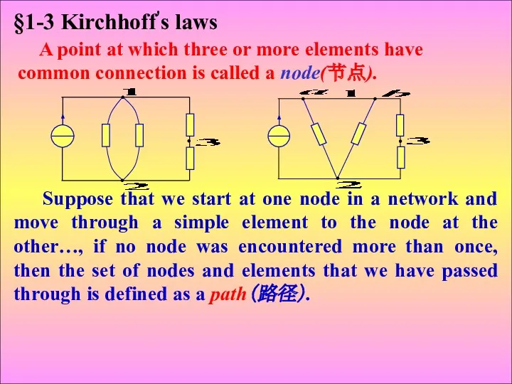 §1-3 Kirchhoff's laws A point at which three or more