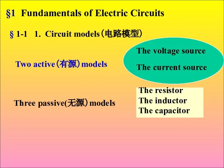 §1 Fundamentals of Electric Circuits The resistor The inductor The