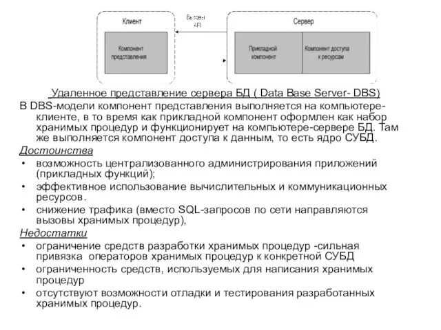 Удаленное представление сервера БД ( Data Base Server- DBS) В