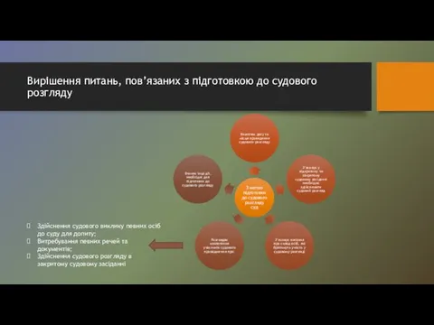 Вирішення питань, пов’язаних з підготовкою до судового розгляду Здійснення судового