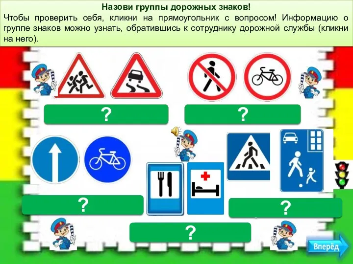 Предупреждающие ? Запрещающие ? Предписывающие ? Информационно-указательные ? Знаки сервиса