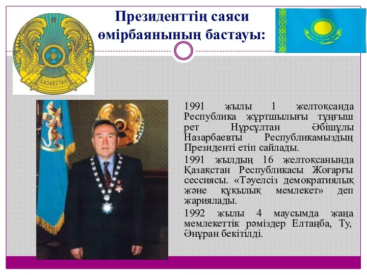 Президенттің саяси өмірбаянының бастауы: 1991 жылы 1 желтоқсанда Республика жұртшылығы