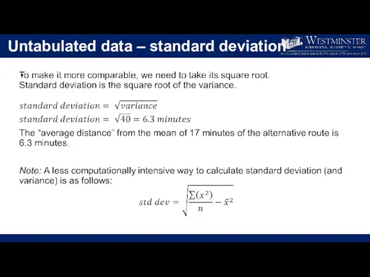 Untabulated data – standard deviation