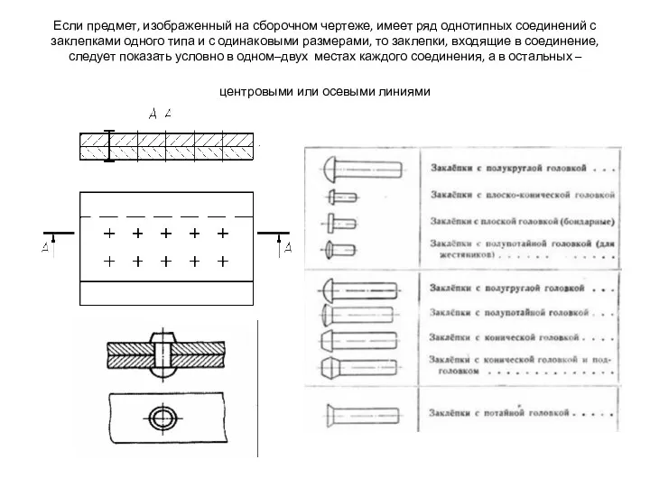 Если предмет, изображенный на сборочном чертеже, имеет ряд однотипных соединений