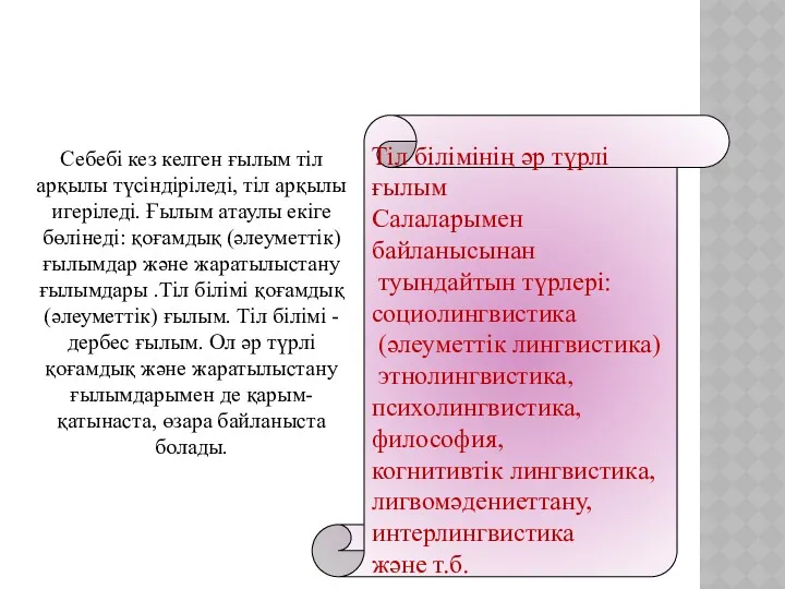 Тіл білімінің ғылымдар жүйесінде алатын орны ерекше Тіл білімінің әр