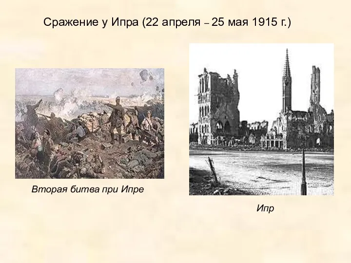 Сражение у Ипра (22 апреля – 25 мая 1915 г.) Ипр Вторая битва при Ипре