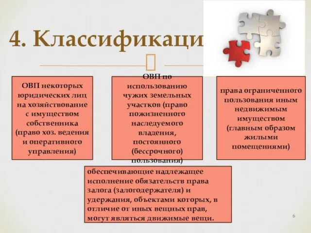 4. Классификация ОВП некоторых юридических лиц на хозяйствование с имуществом