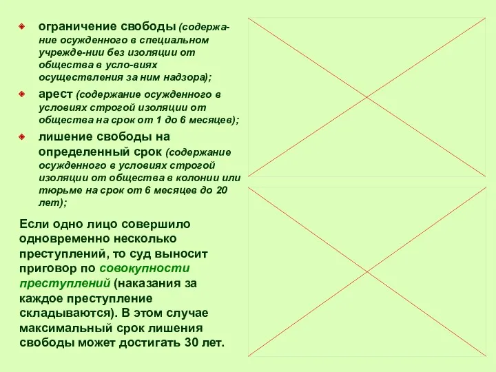 ограничение свободы (содержа-ние осужденного в специальном учрежде-нии без изоляции от