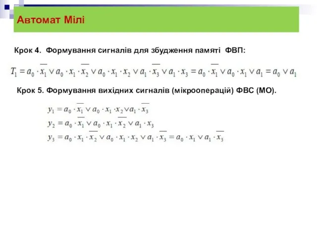 Автомат Мілі Крок 4. Формування сигналів для збудження памяті ФВП: