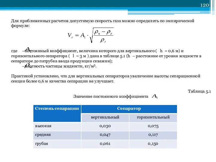 Для приближенных расчетов допустимую скорость газа можно определить по эмпирической