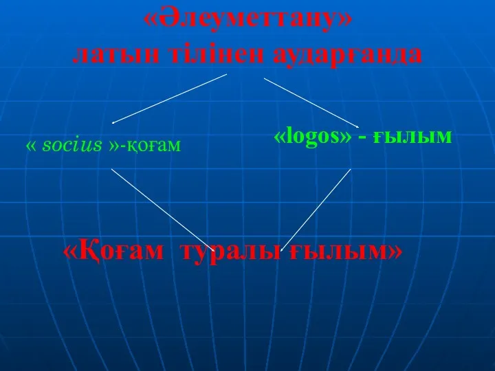 «Әлеуметтану» латын тілінен аударғанда «Қоғам туралы ғылым» « socius »-қоғам «logos» - ғылым