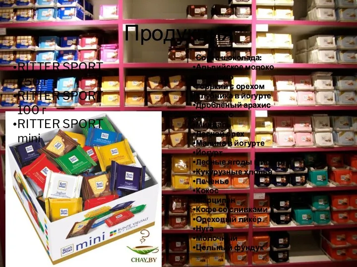 Продукция RITTER SPORT 250 г RITTER SPORT 100 г RITTER