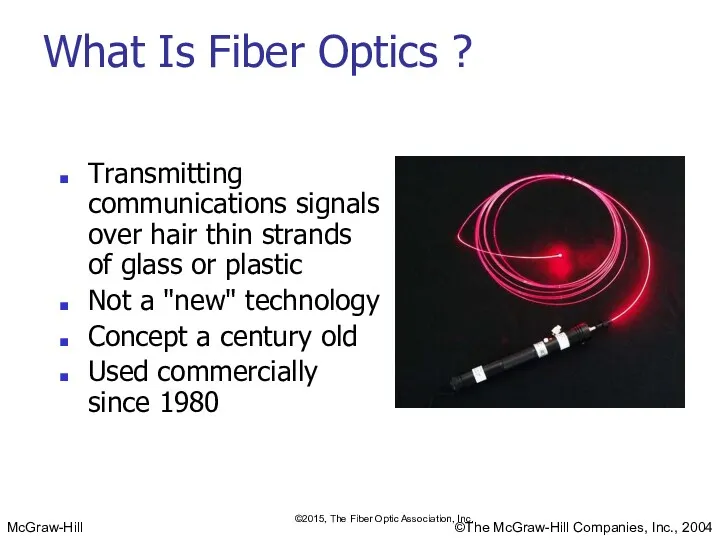 What Is Fiber Optics ? Transmitting communications signals over hair thin strands of