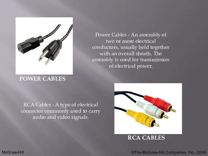 Power Cables - An assembly of two or more electrical conductors, usually held