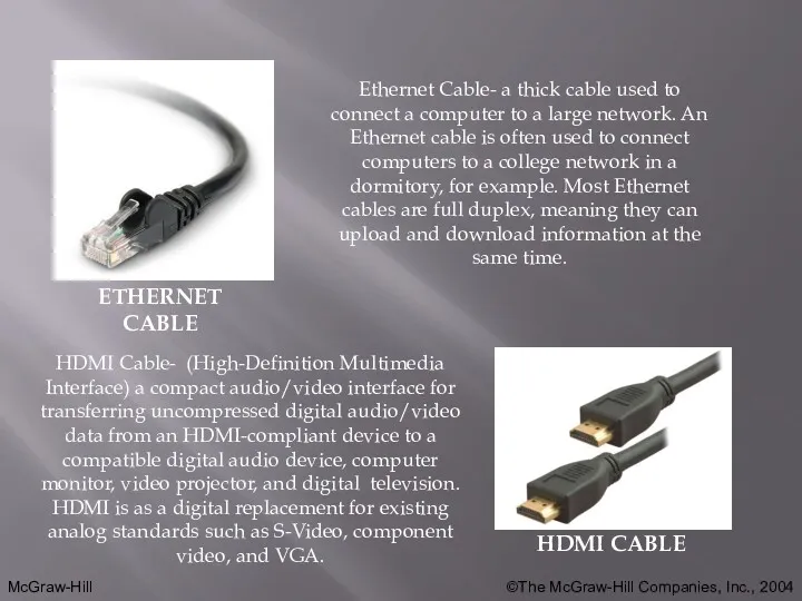 ETHERNET CABLE HDMI CABLE Ethernet Cable- a thick cable used