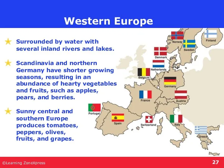 ©Learning ZoneXpress Western Europe Surrounded by water with several inland