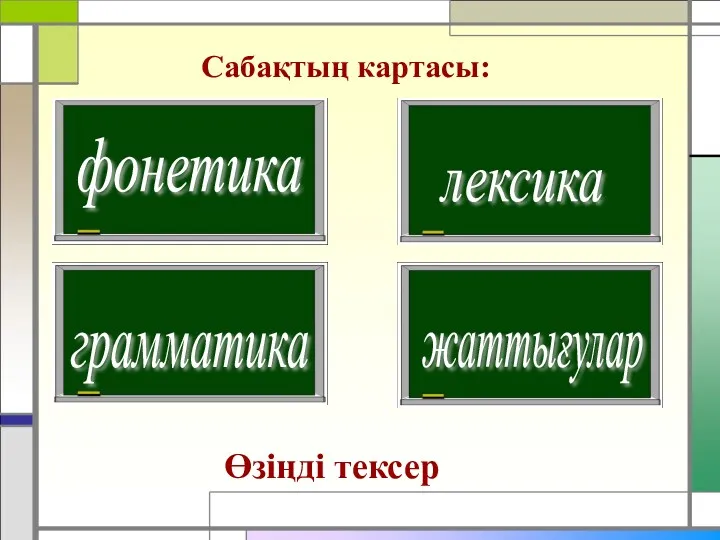 Сабақтың картасы: фонетика грамматика лексика жаттығулар Өзіңді тексер