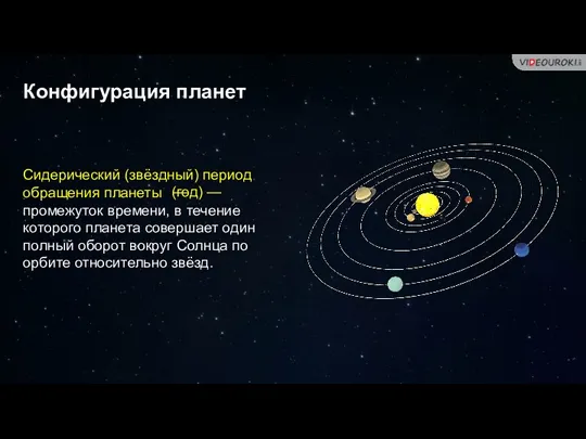 Конфигурация планет Сидерический (звёздный) период обращения планеты промежуток времени, в