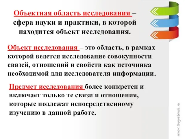 Объектная область исследования – сфера науки и практики, в которой