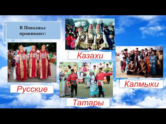 В Поволжье проживают: Русские Татары Казахи Калмыки
