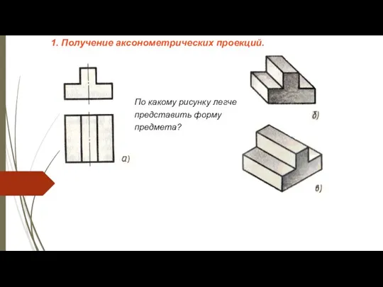 1. Получение аксонометрических проекций. По какому рисунку легче представить форму предмета?