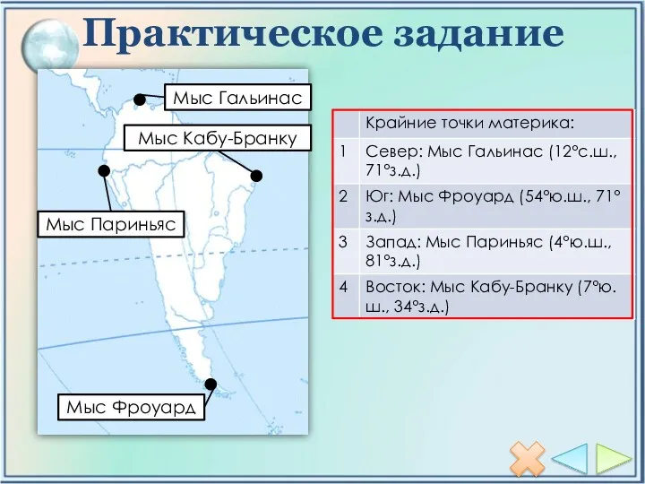 Практическое задание Мыс Гальинас Мыс Париньяс Мыс Кабу-Бранку Мыс Фроуард