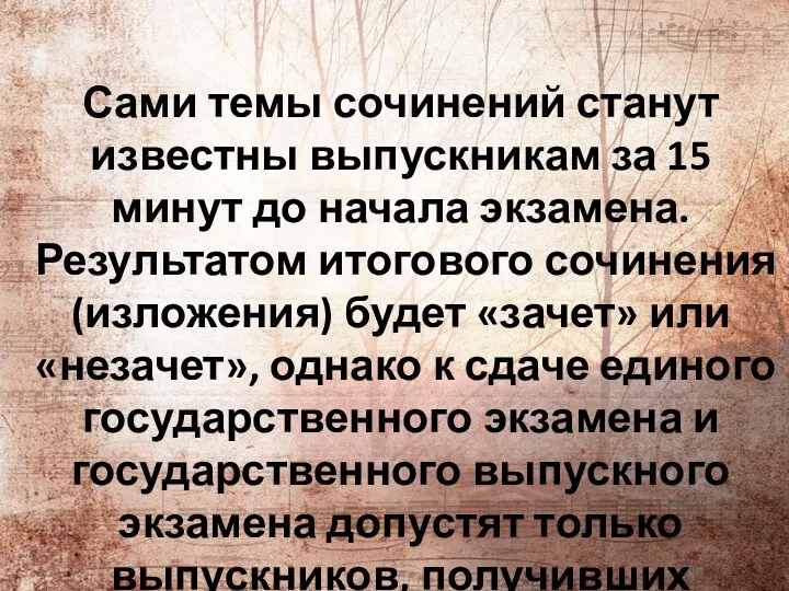 Сами темы сочинений станут известны выпускникам за 15 минут до начала экзамена. Результатом