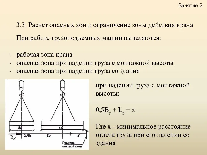 3.3. Расчет опасных зон и ограничение зоны действия крана Занятие