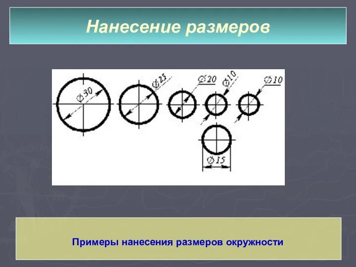 Нанесение размеров Примеры нанесения размеров окружности